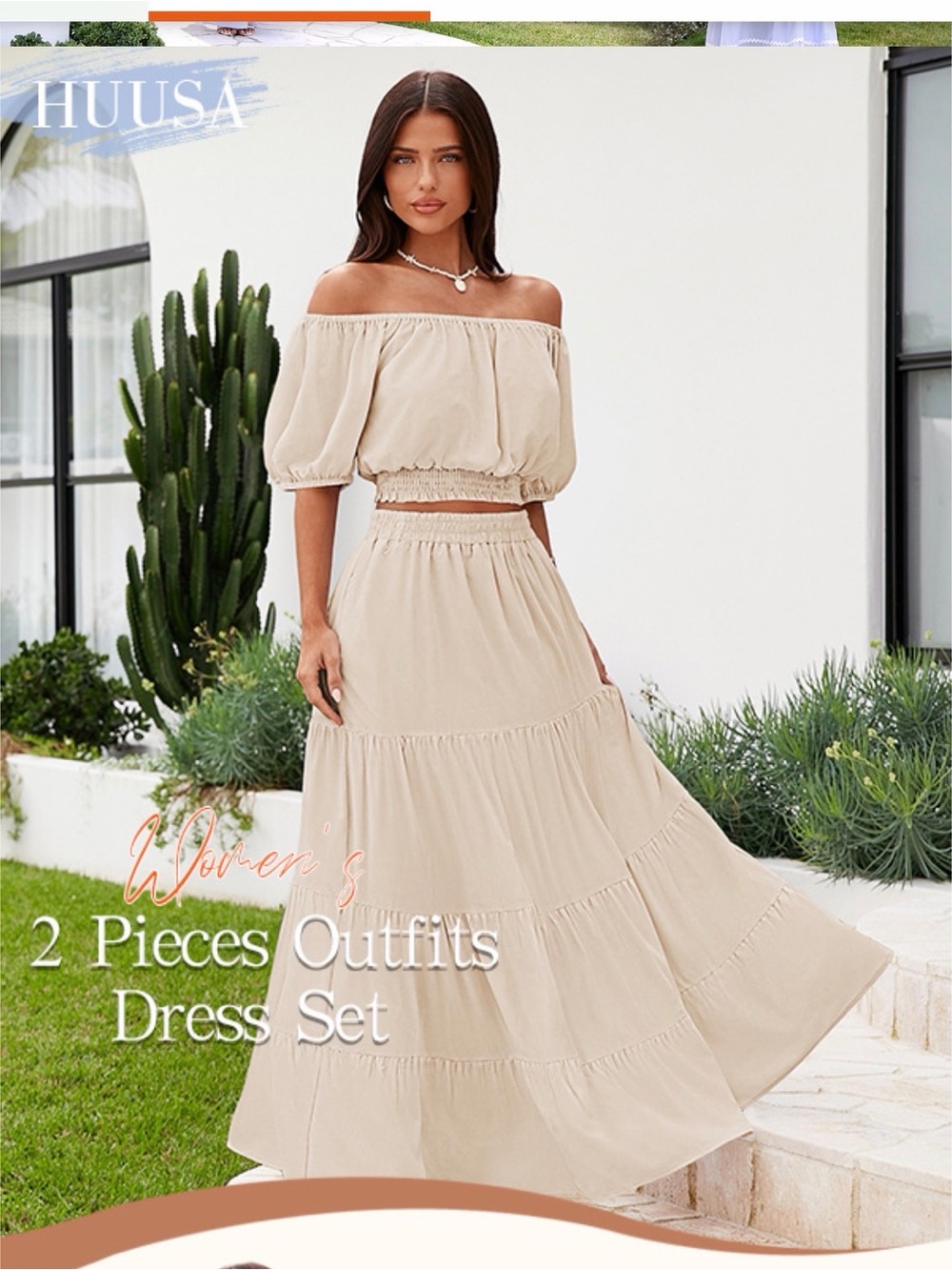 Amazon Women's Beige Off-Shoulder 2-Piece Dress Set